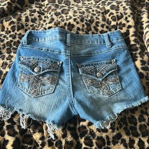 Diamond stud cross denim shorts